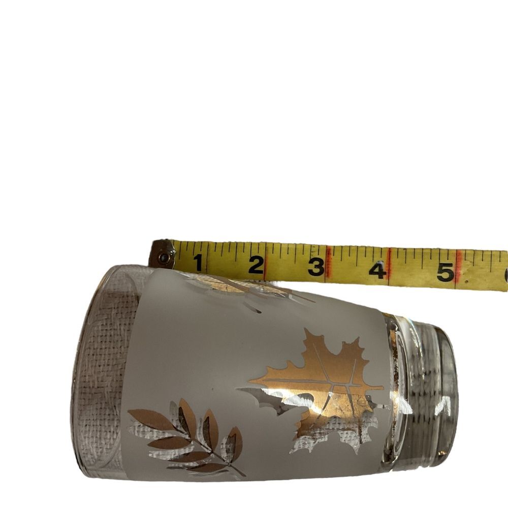 Vintage Frosted Glass Tumbler with Gold & Silver Leaf Pattern Fall Autumn MCM - Picture 9 of 9